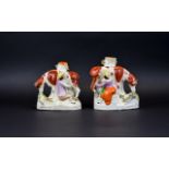 Staffordshire Pair of 19th Century Spill Vases, 'Milkmaid and Milkman' in polychrome pastoral