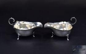 George V Pair of Silver Sauce Boats From The 1920's with Scroll C Handles and Webb Feet. Hallmark