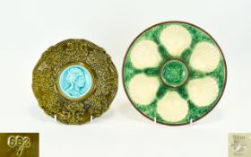 Majolica - French Oyster Dish / Plate In Cream. Green and Brown Colour way. Made In Crafts School of