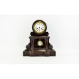 English 19th Century Shaped Black Lacquered Wooden Mantel Clock with 8 Day Striking Movement on a