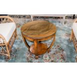 Art Deco Style Walnut Coffee Table Circular table with circular bottom stretcher,