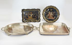 A Collection Of Plated And Metalware Decorative Trays Four in total to include two mixed metal with