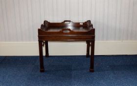 Mahogany Tray Top Tea Table With Two Candle Slides, Raised On Square Moulded Legs.