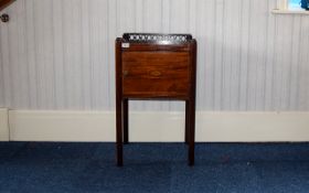 19thC Bedside Cabinet, Gallery Top Above A Single Inlaid Door, Raised On Straight Square Legs.