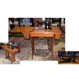 Singer Treadle and Electric Sewing Machine and Oak Cabinet. 40 Inches High. Excellent Working