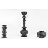 Large Bronze Incense Burner Globular Base With Applied Bird And Foliage Decoration, Tall Tubular