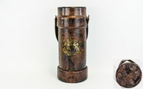 British Artillery WW1 Leather Bound Cannon Ball Holder with British coat of arms to front.