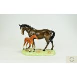 Beswick Horse Figure ' Mare and Foal ' on Base - Third Version. Model No 953. Designer A.