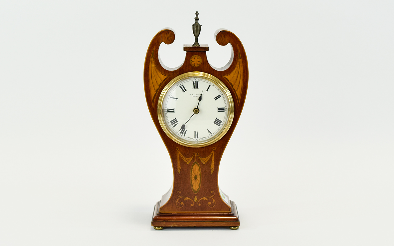 Edwardian Mantle Clock, Mahogany Case, White Enamelled Dial, Roman Numerals, Movement Replaced,