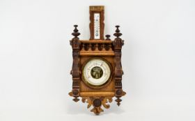 Vintage Barometer small barometer housed in ornate carved wood Bavarian Style square casing.