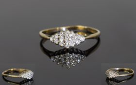 9ct Gold Diamond Cluster Ring, Fully Hallmarked, Ring Size K.
