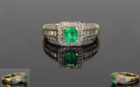 18 Carat White Gold Set Emerald and Diamond Cluster Ring.
