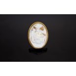 A Large and Impressive Oval Shaped 9ct Gold Mounted Shell Cameo Brooch of a Neo Classical Scene -