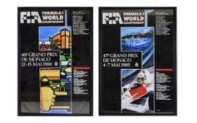 Formula I World Championship Reproduction Framed Advertising Posters ( 2 ) For 1988 & 1989 Monaco