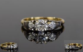 Ladies 18ct Gold and Platinum Single Stone - Brilliant Cut Diamond Ring, Mounted In Four White