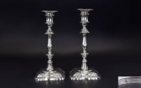 Edwardian Fine Pair Of Silver Candlesticks in the classical style.