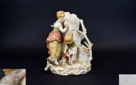 Austrian / German Late 19th Century Porcelain Hand Painted Figural Vase. Features a Mother and Child