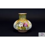 Royal Worcester Handpainted Squat Vase With Reticulated Neck. Summer flowers still life, date 1908.