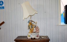 Large Figurative Ceramic Table Lamp Italian style lamp depicting figures in fashionable dress of the