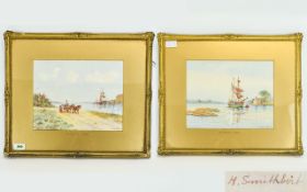 H. Smithirt Pair of Watercolours. Titled ' The River Fal - S. Devon. Both Paintings Depicting Scenes