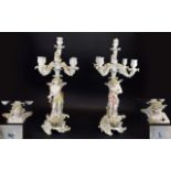 Meissen - Very Fine and Stunning Pair of 19th Century Tall Porcelain Figural 5 Branch Candelabra,