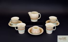 Susie Cooper 1930's Part Tea Service. Comprises 3 Cups and Saucers, 1 Cup, Milk Jug and Sugar