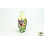 Tupton Ware Hand Painted Tube lined Vase - Spring Flowers on Yellow Ground. Marks to Underside of