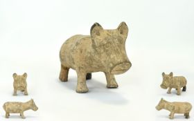 Chinese Stoneware Carved Figure Depicting A Standing Pig, Possibly Tang (618-907) Length 9½ Inches,