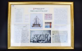 Rugby Interest Museum Of Rugby Twickenham Framed Calcutta Cup Historical Memorabilia To include
