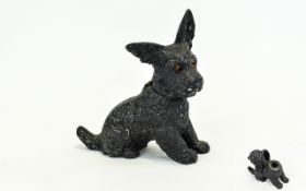 Victorian Period Impressive Hand Painted Cast Iron Figural Ink Well In The Form of a Large Terrier