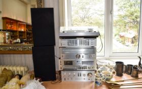 Hitatchi Stereo Music System comprising cassette tape, deck and amplifier,