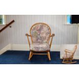 Blonde Ercol - Retro Fine Spindle Back Rocking Chair with Upholster Seat and Back Cushions with