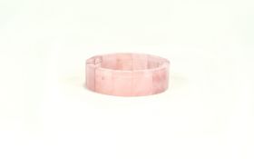 Rose Quartz Bangle Style Bracelet, polished, curved rectangular pieces of rose quartz threaded on