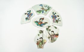 Collection Of 6 Chinese Porcelain Segments/Panels All Figural Of Shaped Form, 2 Appear 18/19thC A/F