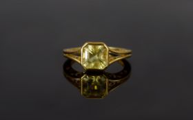 Green Gold Quartz Asscher Cut Solitaire Ring, a natural green gold quartz of 2.25cts, in the unusual