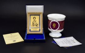 Coalport Queen Elizabeth II Boxed 40th Anniversary Goblet White ground with claret and gilt