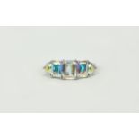 Mercury Mystic Topaz Five Stone Band Ring, a central, octagon cut 1.75ct topaz flanked by two