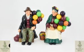 Royal Doulton Early Pair of Figures. Comprises 1/ The Old Balloon Seller. HN1315, Issued 1929 -