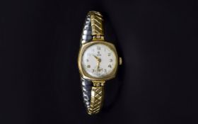 Ladies 9ct Gold Rolex Tudor Wristwatch, Round Enamelled Dial With Arabic Numerals & Subsidiary