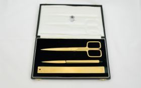 Asprey Goldsmiths & Silversmiths To The Queen - 3 Piece Gold Gilt Boxed Desk Set. Comprises - Fine