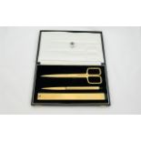 Asprey Goldsmiths & Silversmiths To The Queen - 3 Piece Gold Gilt Boxed Desk Set. Comprises - Fine