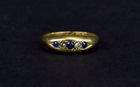 Edwardian - Ladies 18ct Gold Set Diamond and Sapphire Dress Ring, Set with Old Cut Diamonds and