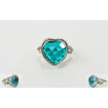 Ocean Teal Quartz Heart Shaped Ring, a heart cut ocean teal quartz of 8cts with a chequerboard cut