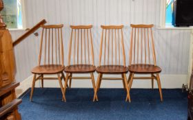 Blonde - Ercol Retro Fine Set of ( 4 ) Four Spindle Back Chairs with Original Ercol Labels to