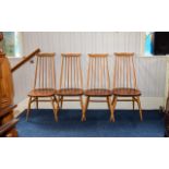 Blonde - Ercol Retro Fine Set of ( 4 ) Four Spindle Back Chairs with Original Ercol Labels to