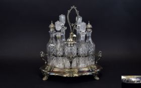 Mid Victorian Period High Quality and Impressive 7 Piece Cut Glass Condiment Set with Silver Tops on