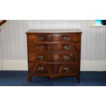 19thC Mahogany Bow Fronted Chest Of Four Drawers, Raised On Splayed Feet.