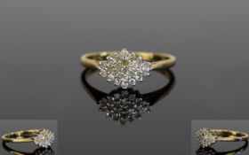 Ladies 9ct Yellow Gold Set Diamond Cluster Ring with Bright Diamonds, Est Diamond Weight 50 pts.