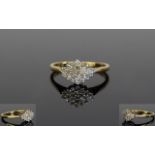 Ladies 9ct Yellow Gold Set Diamond Cluster Ring with Bright Diamonds, Est Diamond Weight 50 pts.