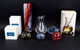 Collection of Glass comprising Caithness paperweight, tall vase,